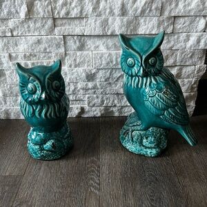 Pair of Hollow Ceramic Owl Figurines